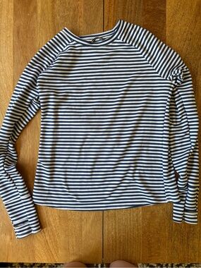 oiselle running Navy and White Striped Long-Sleeve athletic Crew